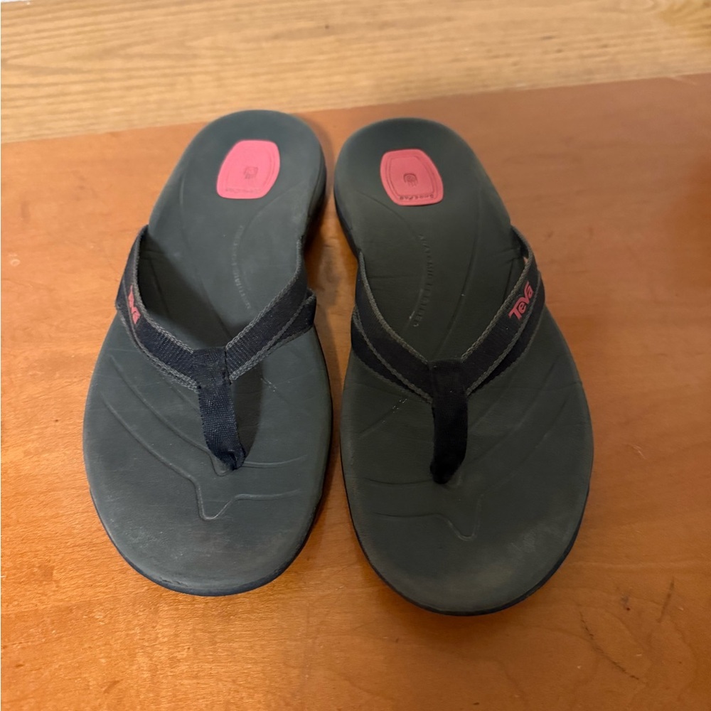 Teva Dark Flip Flops with Pink Accents